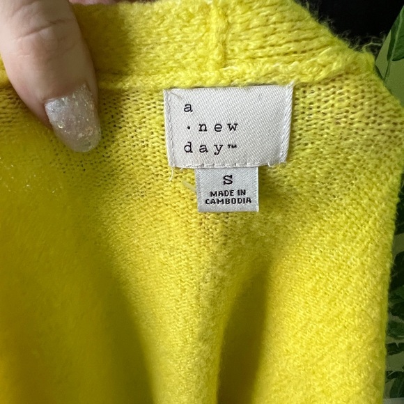 A New Day Colorblock Open Front Long Cardigan Sweater Size S Yellow Teal - Picture 6 of 6